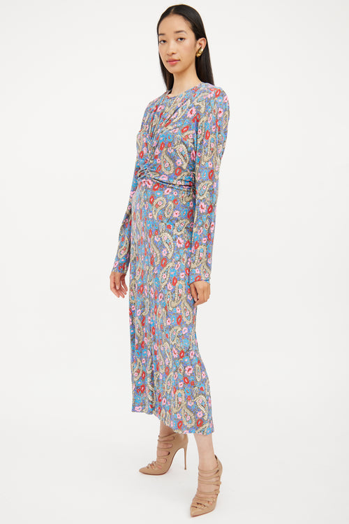 Isabel Marant Blue 
Multi Ruched Maxi Dress