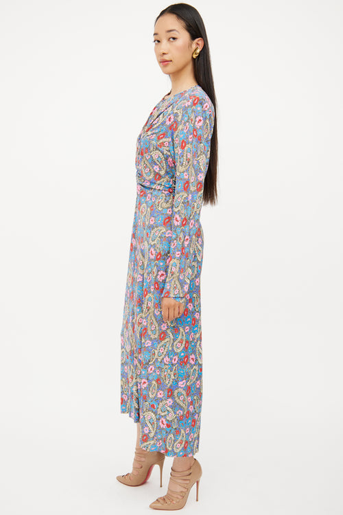 Isabel Marant Blue 
Multi Ruched Maxi Dress