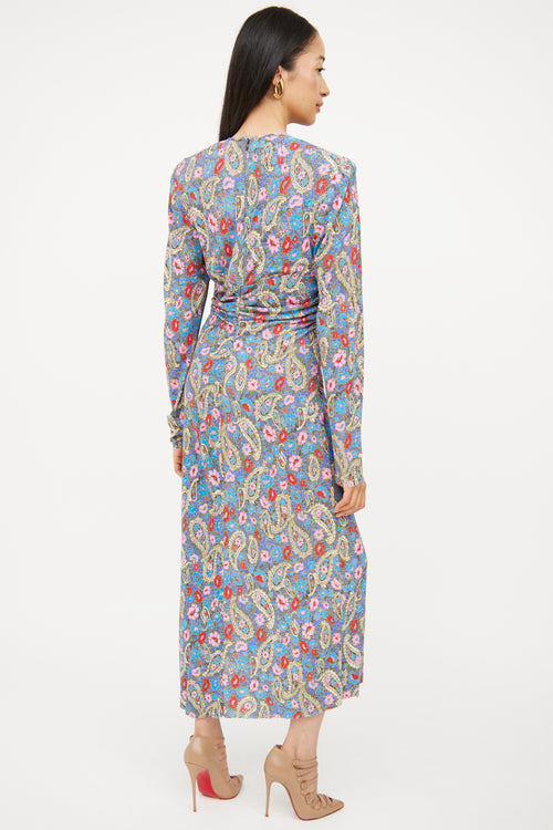 Isabel Marant Blue 
Multi Ruched Maxi Dress