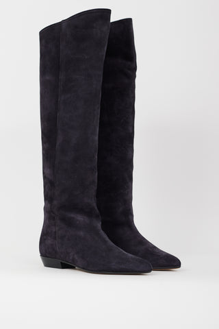 Isabel Marant Navy Suede City Knee High Boot