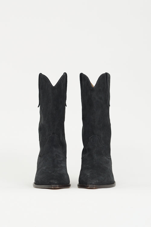 Isabel Marant Washed Black Suede Dahope Cowboy Boot