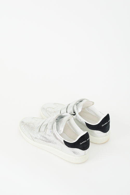 Isabel Marant Silver Textured Leather Beth Sneaker