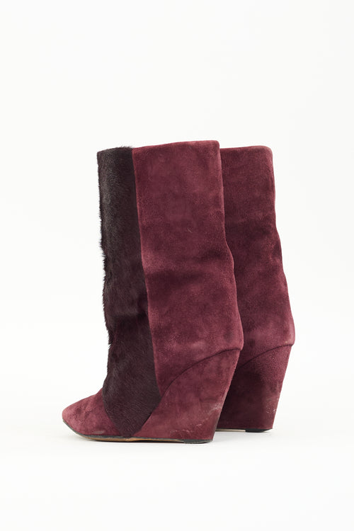 Isabel Marant Burgundy Suede 
Fur Lazio Boot