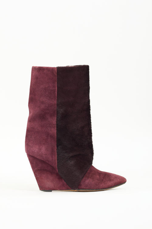 Isabel Marant Burgundy Suede 
Fur Lazio Boot