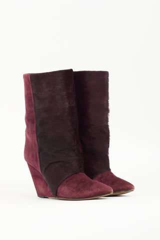 Isabel Marant Burgundy Suede 
Fur Lazio Boot