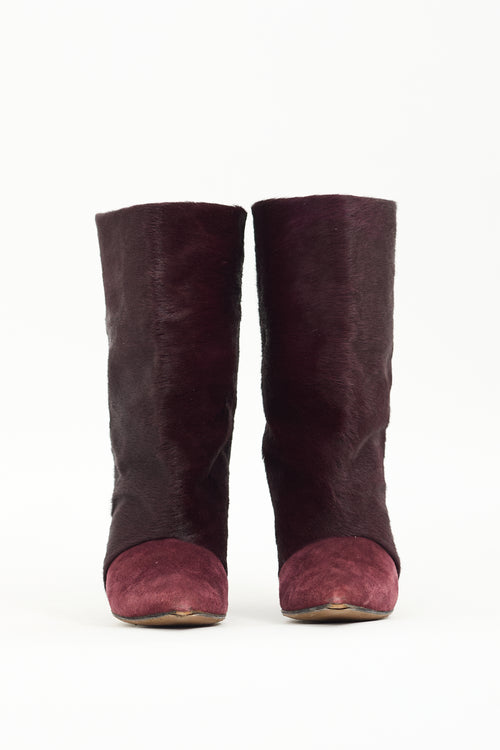 Isabel Marant Burgundy Suede 
Fur Lazio Boot