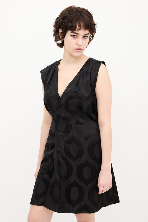 Isabel Marant Black Satin Printed V-Neck Dress