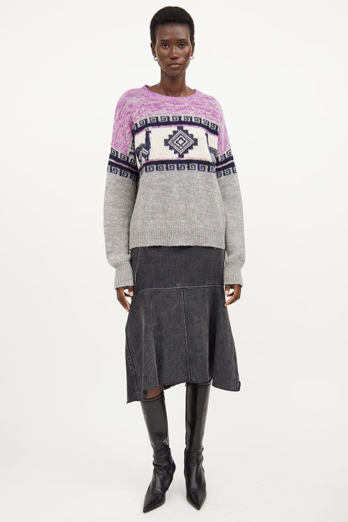 Isabel Marant Étoile Purple 
Multicolour Wool Knit Intarsia Sweater