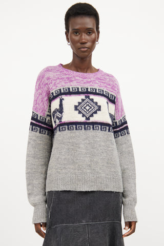 Isabel Marant Étoile Purple 
Multicolour Wool Knit Intarsia Sweater