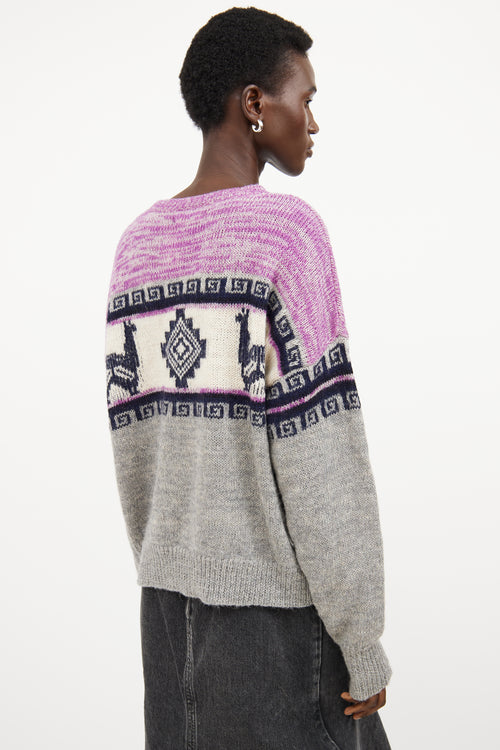 Isabel Marant Étoile Purple 
Multicolour Wool Knit Intarsia Sweater