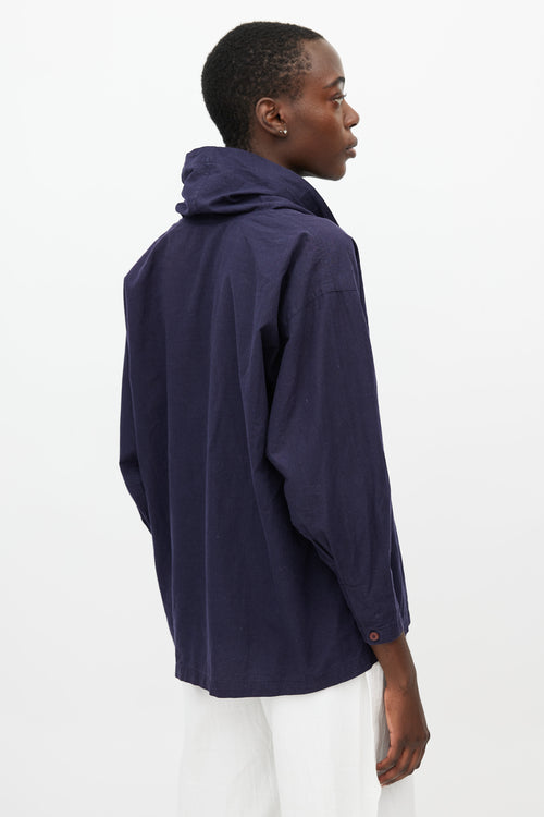 Issey Miyake 1980s Navy Cowl Neck Blouse