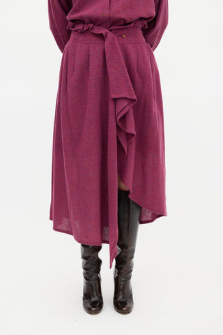 Issey Miyake 1980s Purple Melange Wool Wrap Skirt