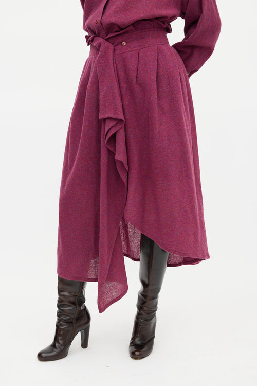 Issey Miyake 1980s Purple Melange Wool Wrap Skirt