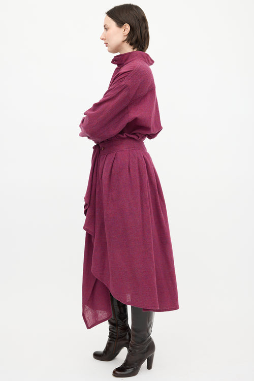 Issey Miyake 1980s Purple Melange Wool Wrap Skirt