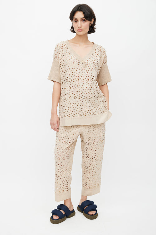 Issey Miyake Beige Eyelet Lace Co-Ord Set