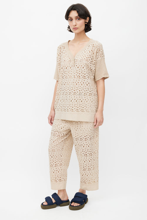 Issey Miyake Beige Eyelet Lace Co-Ord Set