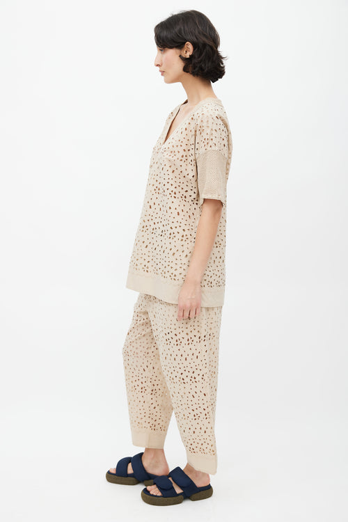 Issey Miyake Beige Eyelet Lace Co-Ord Set