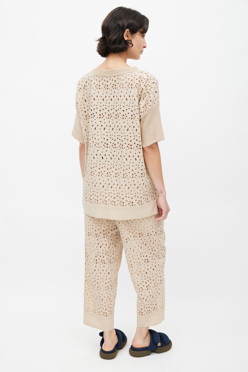 Issey Miyake Beige Eyelet Lace Co-Ord Set