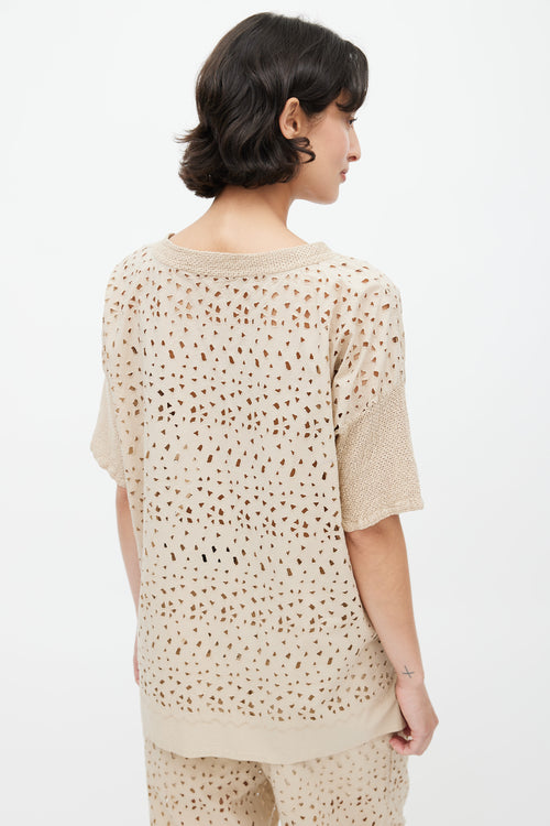 Issey Miyake Beige Eyelet Lace Co-Ord Set