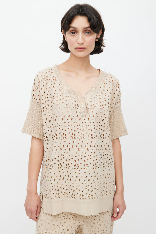 Issey Miyake Beige Eyelet Lace Co-Ord Set