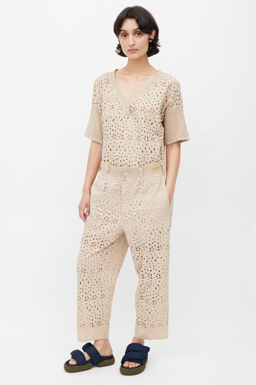 Issey Miyake Beige Eyelet Lace Co-Ord Set