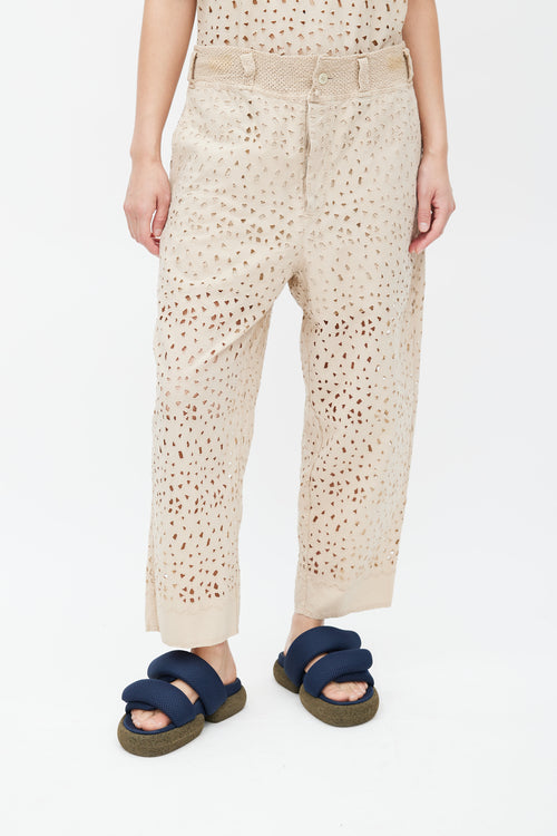 Issey Miyake Beige Eyelet Lace Co-Ord Set