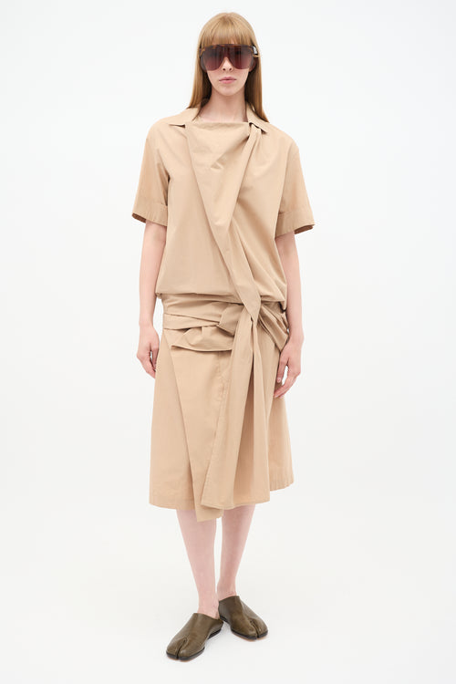 Issey Miyake Beige Short Sleeve Wrap Dress