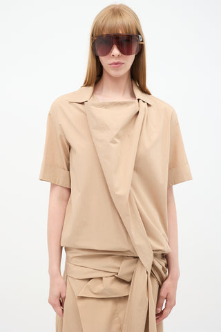 Issey Miyake Beige Short Sleeve Wrap Dress