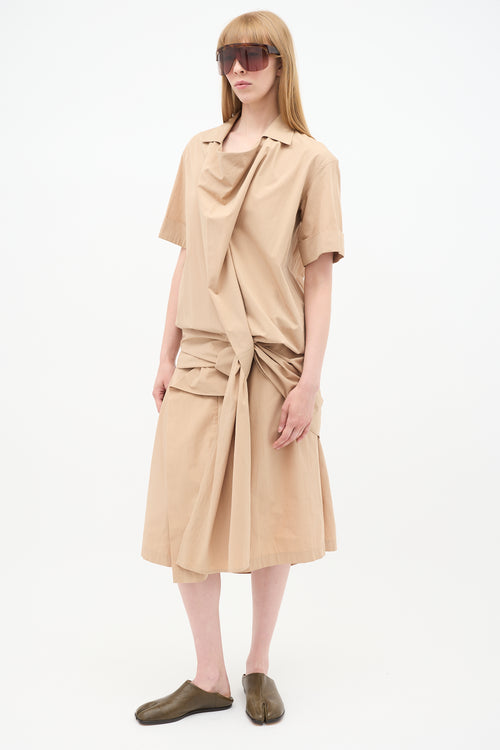 Issey Miyake Beige Short Sleeve Wrap Dress