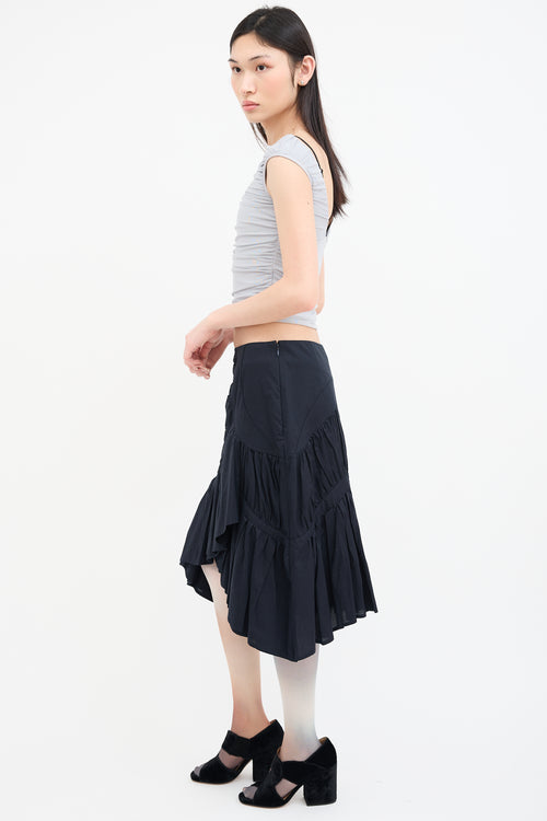 Issey Miyake Black Asymmetrical Ruched Midi Skirt