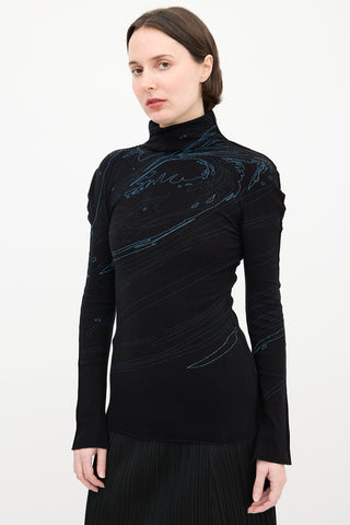 Issey Miyake Black 
Blue Glitter Turtleneck Top