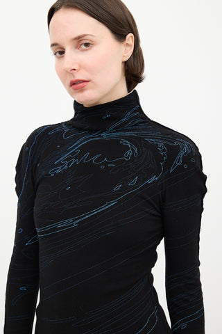 Issey Miyake Black 
Blue Glitter Turtleneck Top