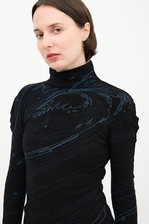 Issey Miyake Black 
Blue Glitter Turtleneck Top