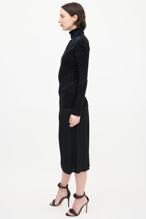 Issey Miyake Black 
Blue Glitter Turtleneck Top