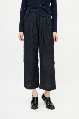 Issey Miyake Black Crinkled Wide Leg Pant