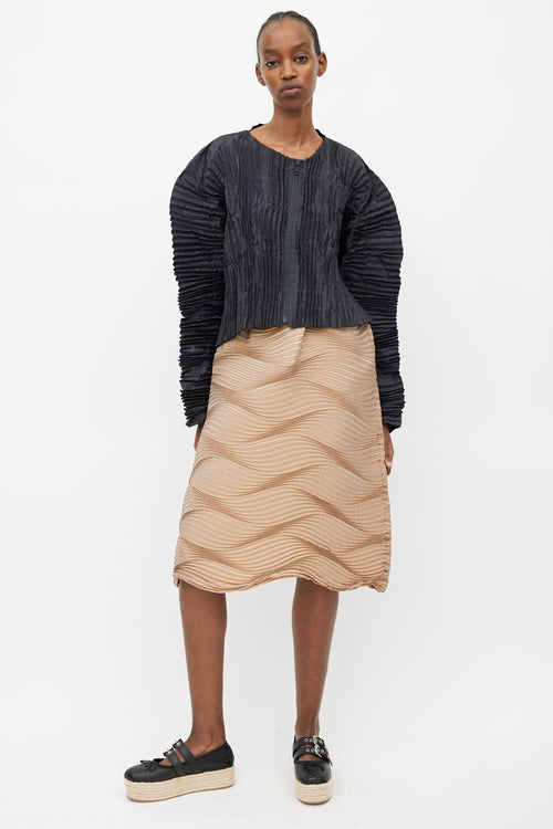 Issey Miyake Beige Silk Blend Wave Pleated Skirt