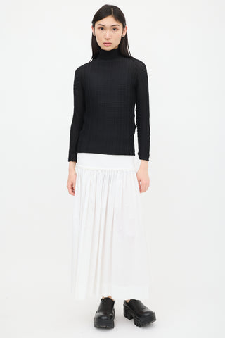 Issey Miyake Black Pleated Mock Neck Top