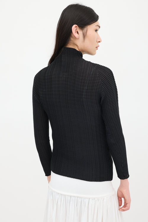 Issey Miyake Black Pleated Mock Neck Top