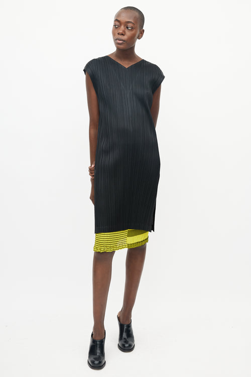 Issey Miyake Black V Neck Pleats Please Dress