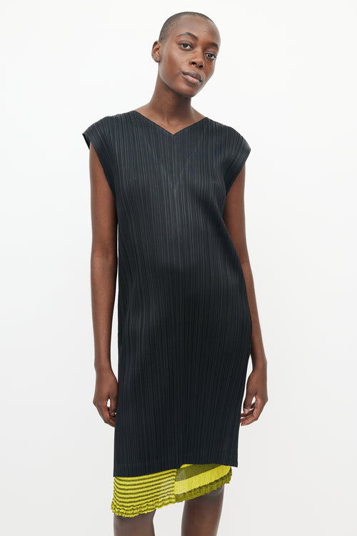 Issey Miyake Black V Neck Pleats Please Dress