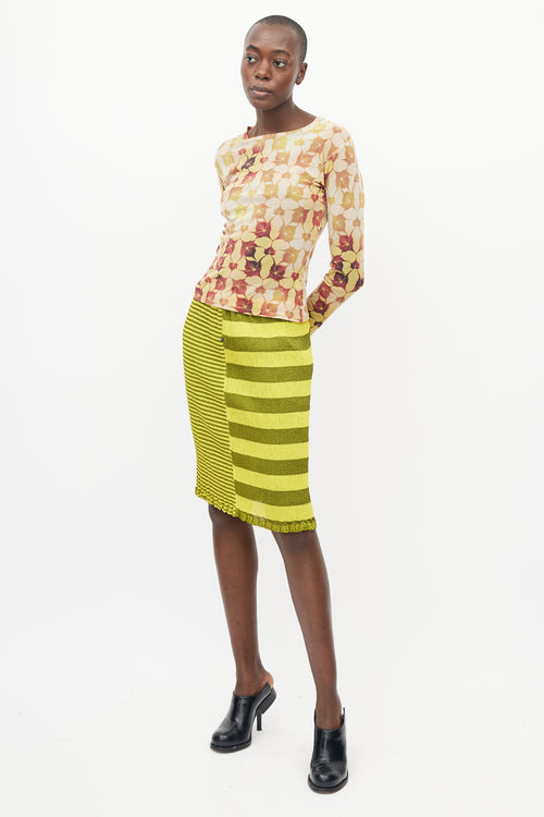 Issey Miyake Black 
Yellow Striped Pleated Skirt