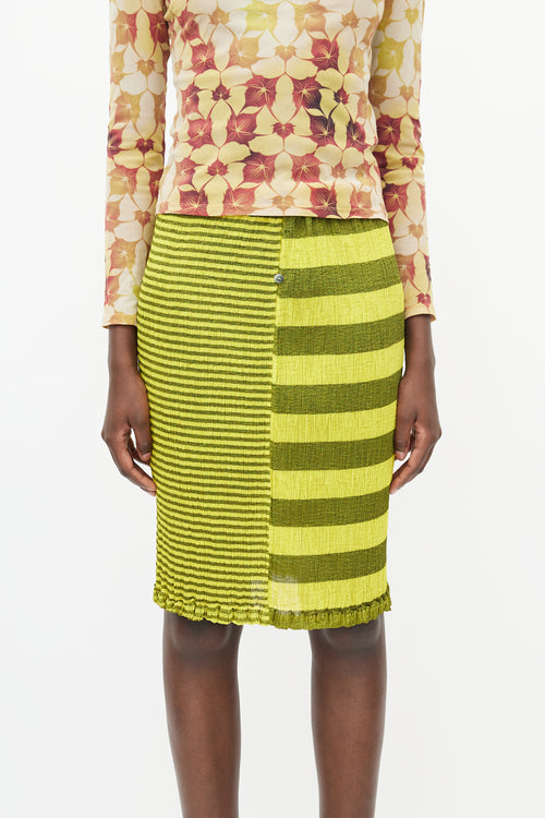 Issey Miyake Black 
Yellow Striped Pleated Skirt