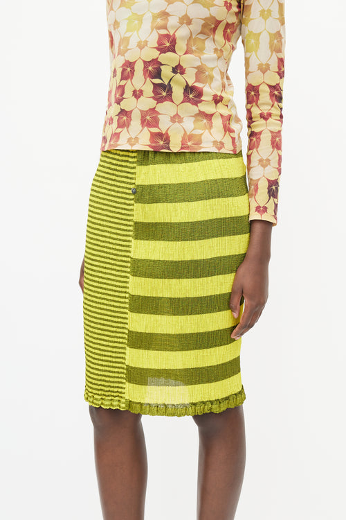 Issey Miyake Black 
Yellow Striped Pleated Skirt