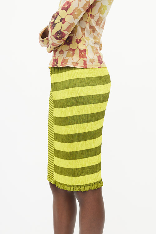 Issey Miyake Black 
Yellow Striped Pleated Skirt