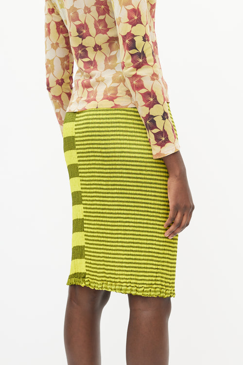 Issey Miyake Black 
Yellow Striped Pleated Skirt