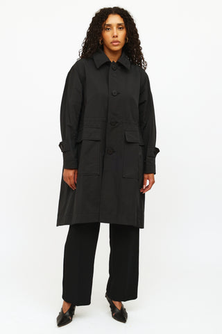 Issey Miyake Black Hooded Button Up Coat