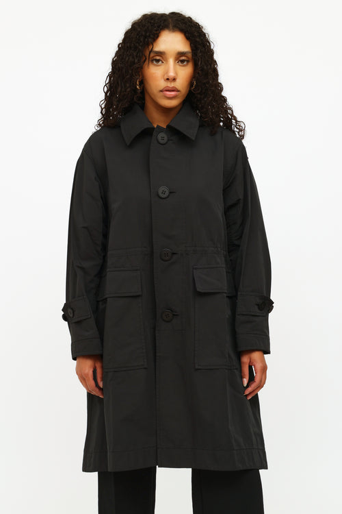 Issey Miyake Black Hooded Button Up Coat