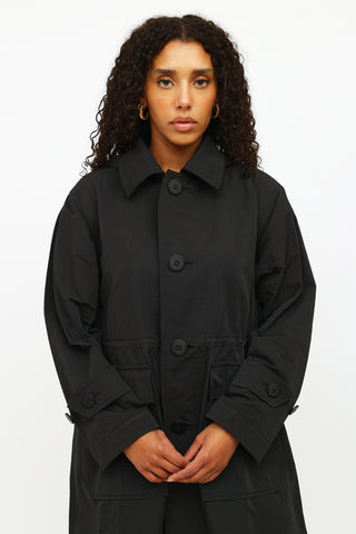 Issey Miyake Black Hooded Button Up Coat