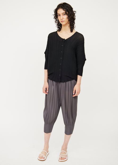 Issey Miyake Black Pleated Drop Shoulder Cardigan