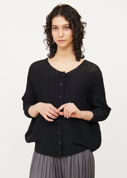 Issey Miyake Black Pleated Drop Shoulder Cardigan